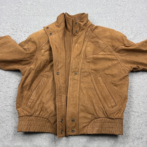VTG Wilsons Adventure Bound Bomber Jacket Women's Small Brown Leather Lined Coat - Picture 2 of 14